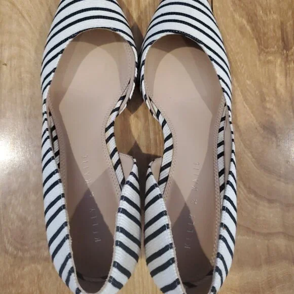 Kelly & Katie Womens Fassi Shoe Pointed Toe Ivory Black Stripes Wedge Heels - Picture 2 of 10